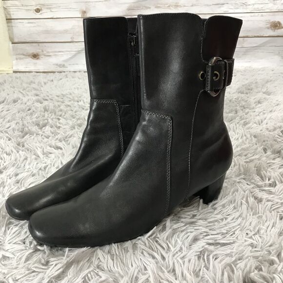 Ecco Black Leather Side Zip and Buckle Casual Ankle Boots Women's 42 / 11 - 11.5 - Picture 1 of 7